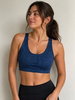 Lole Navy Blue Patterned Sports Bra Scoop Back Size Medium
